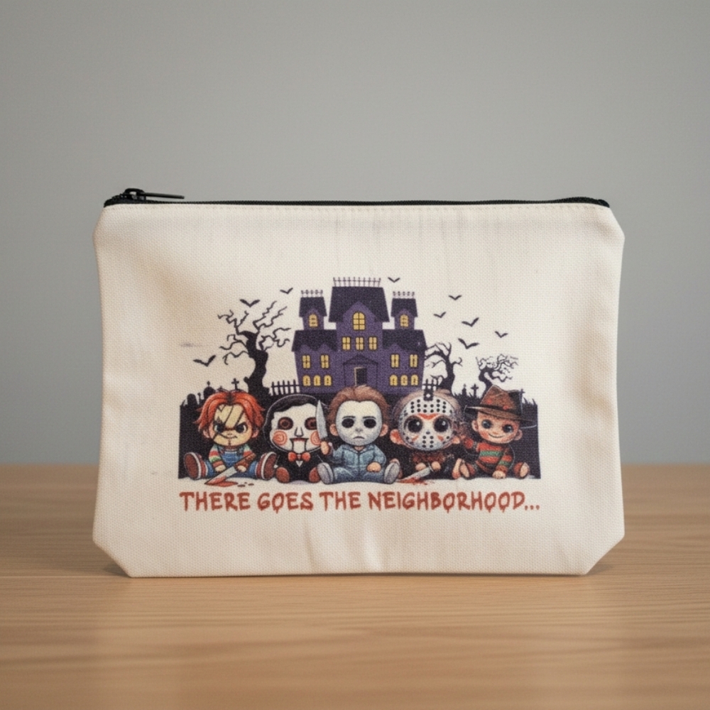 NWT Whimsical Cosmetic Bag With There Goes The Neighborhood Design  (0053)